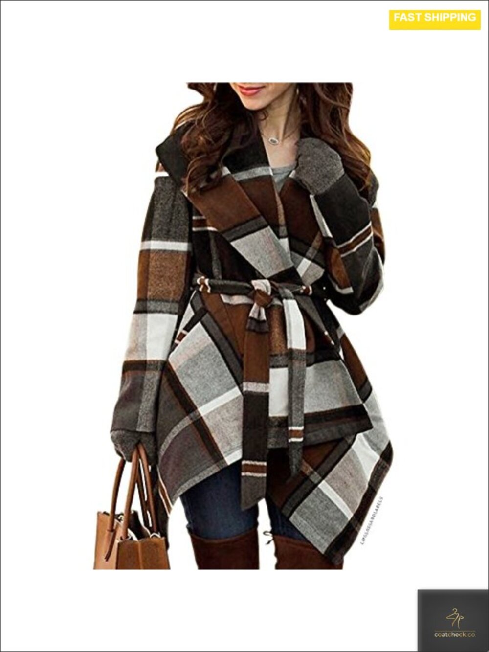 CHICWISH Women's Wool Blend Pea Coat, Removable Belt Asymmetric Hem, Fully Lined